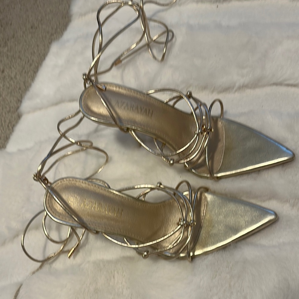 Gold Metallic Heels with Wrap-Around Straps